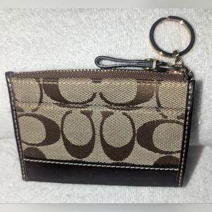 Coach signature mini skinny card holder key ring wallet.